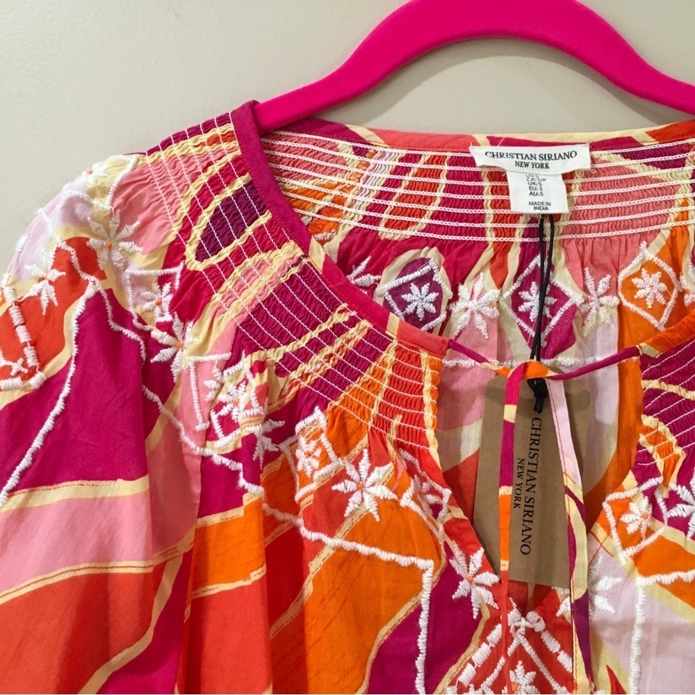 CHRISTIAN SIRIANO Aztec Blouse Top Embroidered Boho orange - Picture 6 of 6